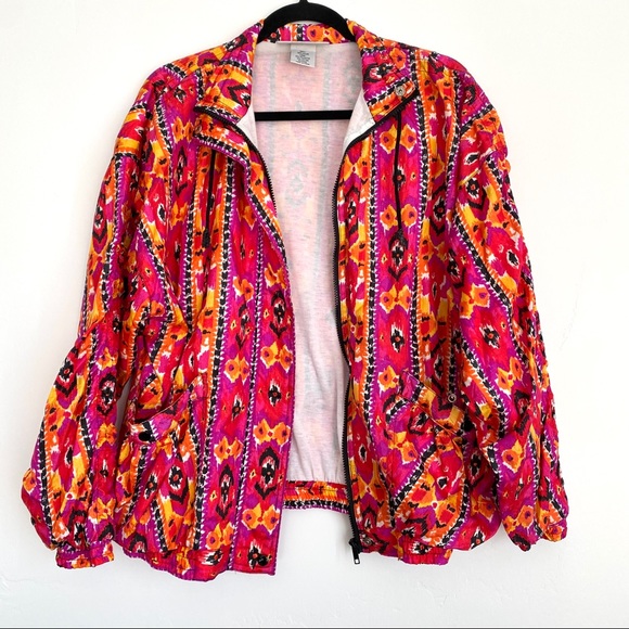Vintage 80's Aviat Sportif Bright Tribal IKAT Hip-Hop Full Zip Track Windbreaker - Picture 11 of 11